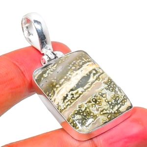 UNISEX STERLING SILVER OCEAN JASPER GEMSTONE PENDANT